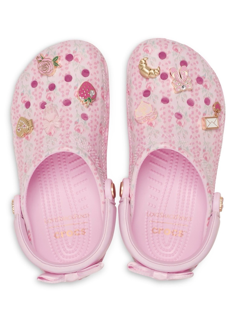 LOVESHACKFANCY X CROCS Pink Floral Printed Clogs with Decorative Charms